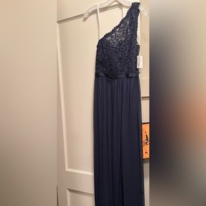 David’s Bridal Women’s Navy One Shoulder Beloved Dress. Size 8. New with tags.